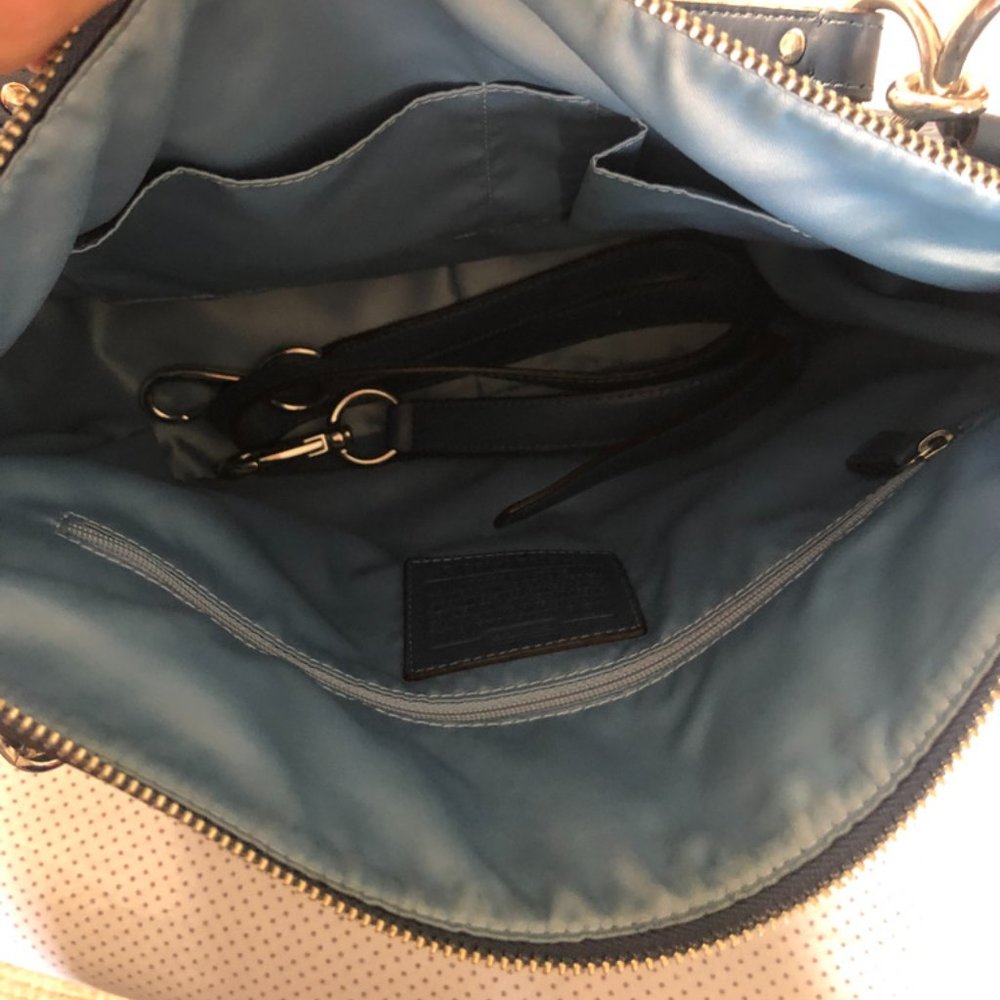 Kristin Woven Leather Round Satchel Bag in Navy - Picture 3 of 5